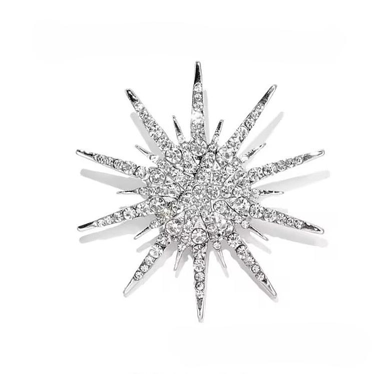 Six-Pointed Star Brooch Rhinestone Metal Lapel Pin for Men Women Suit Corsage Shirt Collar Button Office Leisure Jewelry