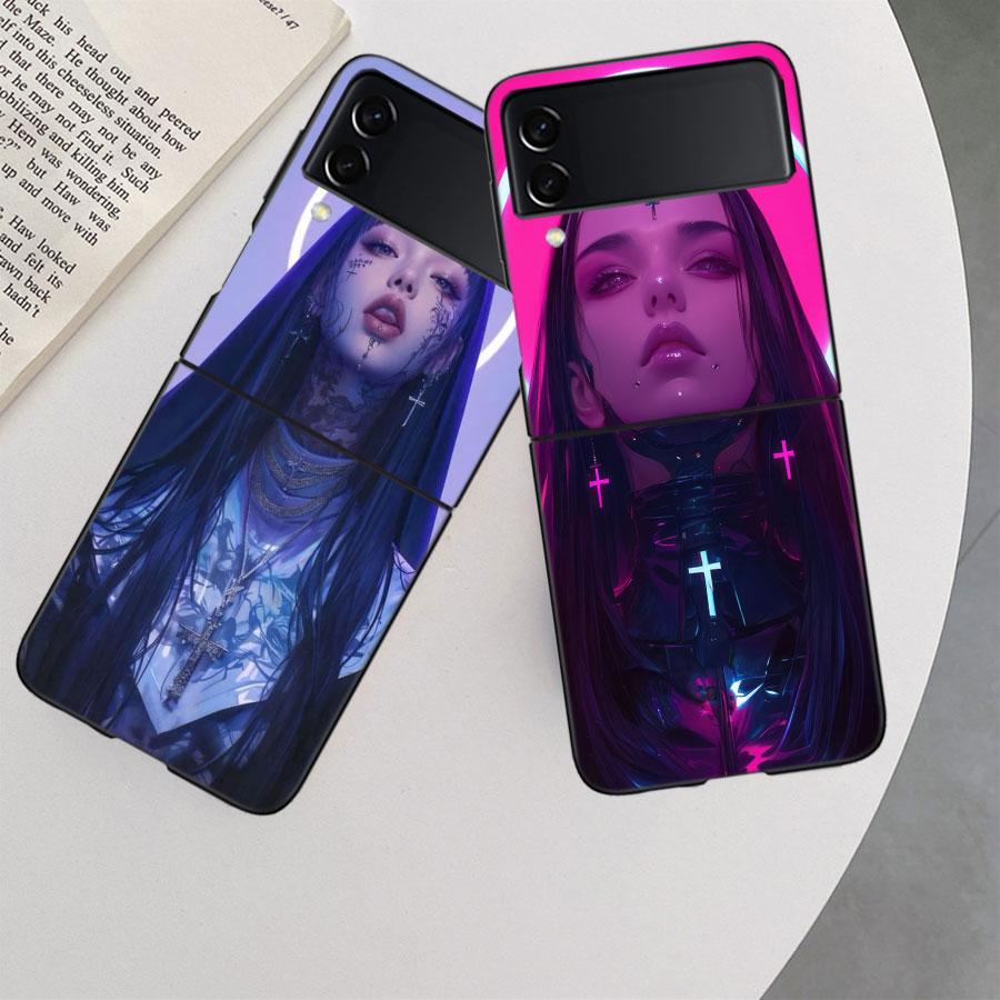 Dark Nun Phone Case For Samsung Z Flip 7 6 5G Galaxy Z Flip 5 4 3 Black Hard Cell Cover Luxury PC Shell Coque