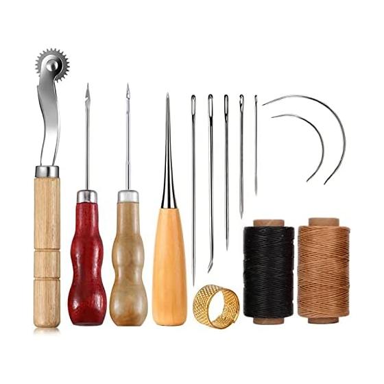 YFFSFDC 14PCS Leather Technology Leather Tools Set Hand Sewing Machine Sewing Tools Leather Tools Wax Thread Needle Sewing Thread Presser Tool DIY