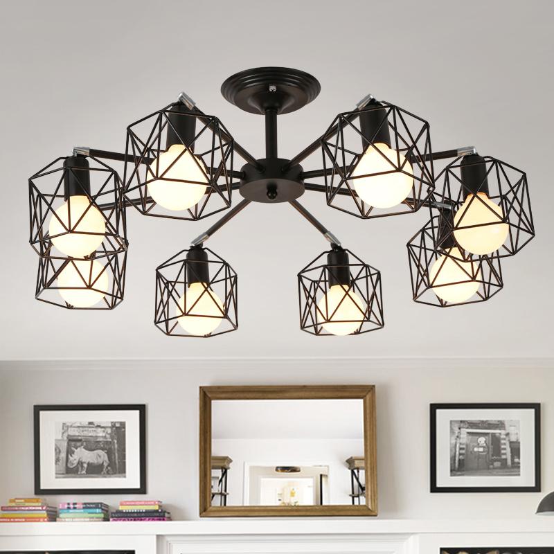 Modern Ceiling Lamp E27 Chandelier Lighting Black Iron Cage  Light Fixtures Kitchen Bedroom Living Room Other Bedrooms Home Ligh