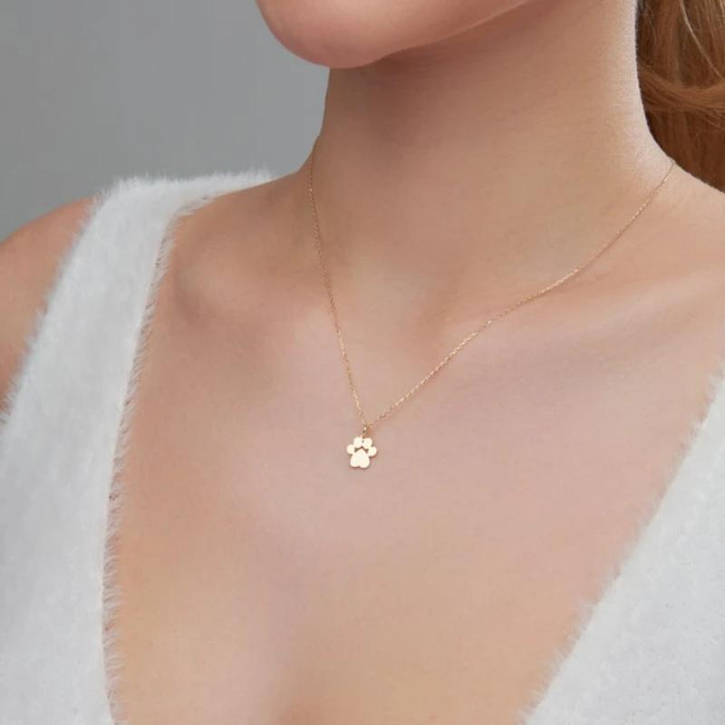 Stainless Steel Cat Paw Pendant Necklace Animal Paw Charm Choker Necklace Cat Paw Print Necklace Women Jewelry Simple Design