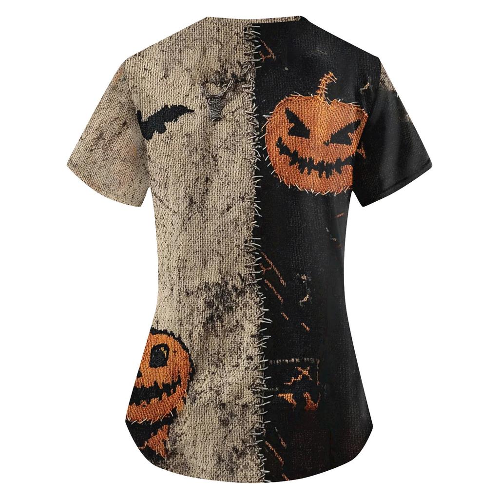 Women's Printing Uniform Work Uniform V-neck Pockets Basic Short Sleeve Pullover Top