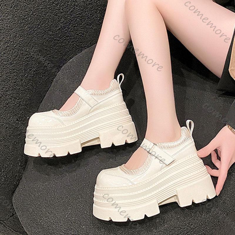 Fashion Comemore Spring New Black Retro Mary Jane Women's Shoes Thick Bottom Round Toe Pumps Single Shoes 10cm Chunky High Heels Loafers