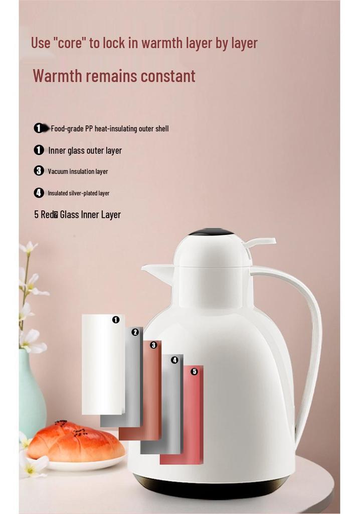 Smart Portable Thermos Flask with Large Capacity, Glass Liner, Ideal for Home or Office Hot Water Needs