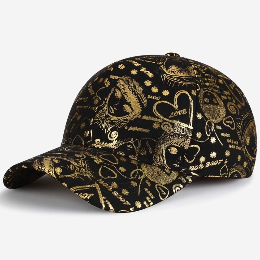 Cotton Visor Cap Golden Sketch Print Baseball Hats Graffiti Baseball Cap For Man Women Unisex