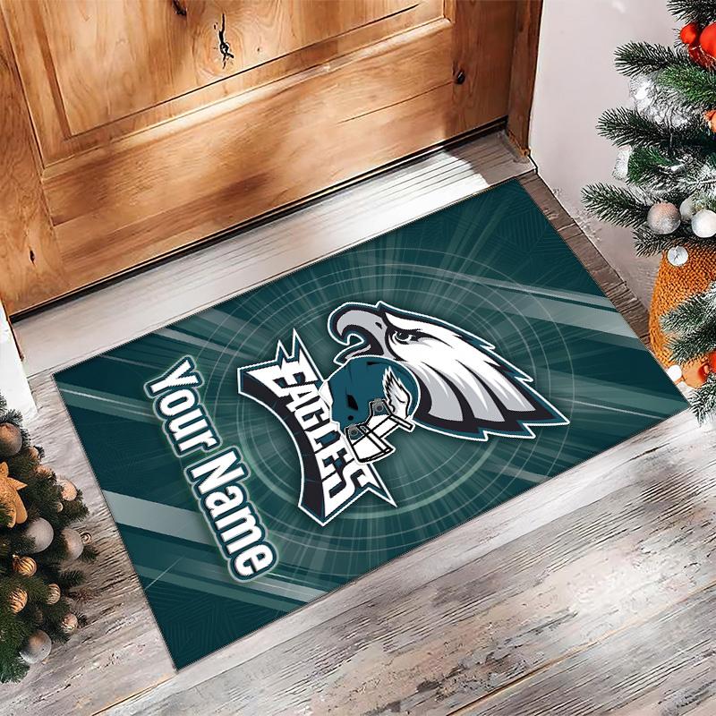 Tappeto in Velluto di Cristallo Philadelphia Eagles, Tappetino Personalizzato con Testo Nome Antiscivolo per Arredamento Casa Regalo