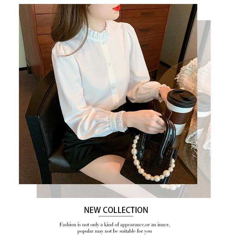 2024 Frühling Damen Slim Fit Langarmhemd - Französischer Stil, Stehkragen, Koreanische Mode, Professioneller Look