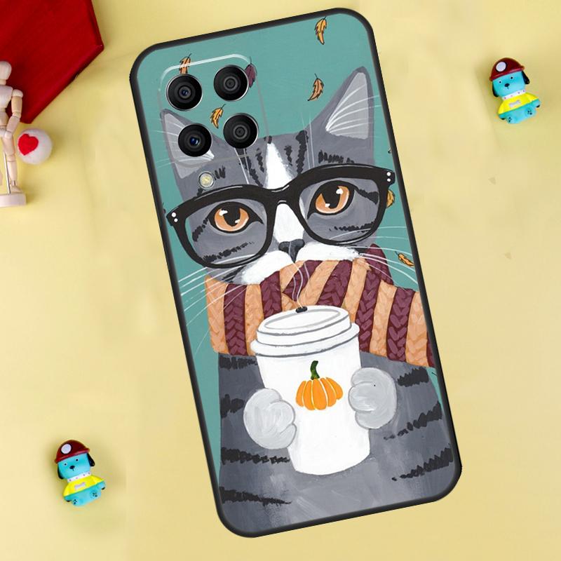 Cute Coffee Milk Cat Case For Samsung Galaxy M33 M15 M55 M31 M13 M12 M14 M06 M16 M36 M56 M53 M32 M52 M35 M34 M54