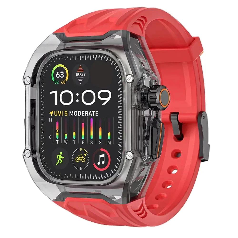 

Прозрачный комплект для модификации Apple Watch10 46 мм 9 8 7 45 мм 41 мм ремешок чехол для IWatch Series 44 мм 40 мм 654SE резиновый ремешок Refit Mod 49mm Ultra 1/2 красный