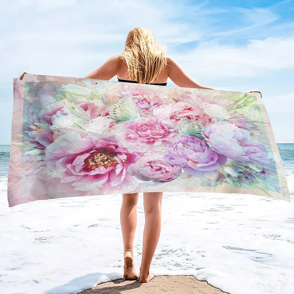 Microfiber Pink Flowers Beach Towel Blanket,Sandproof Quick-dry Swimming Floral Flowers Bath Pool Towel for Travel Camping Yoga