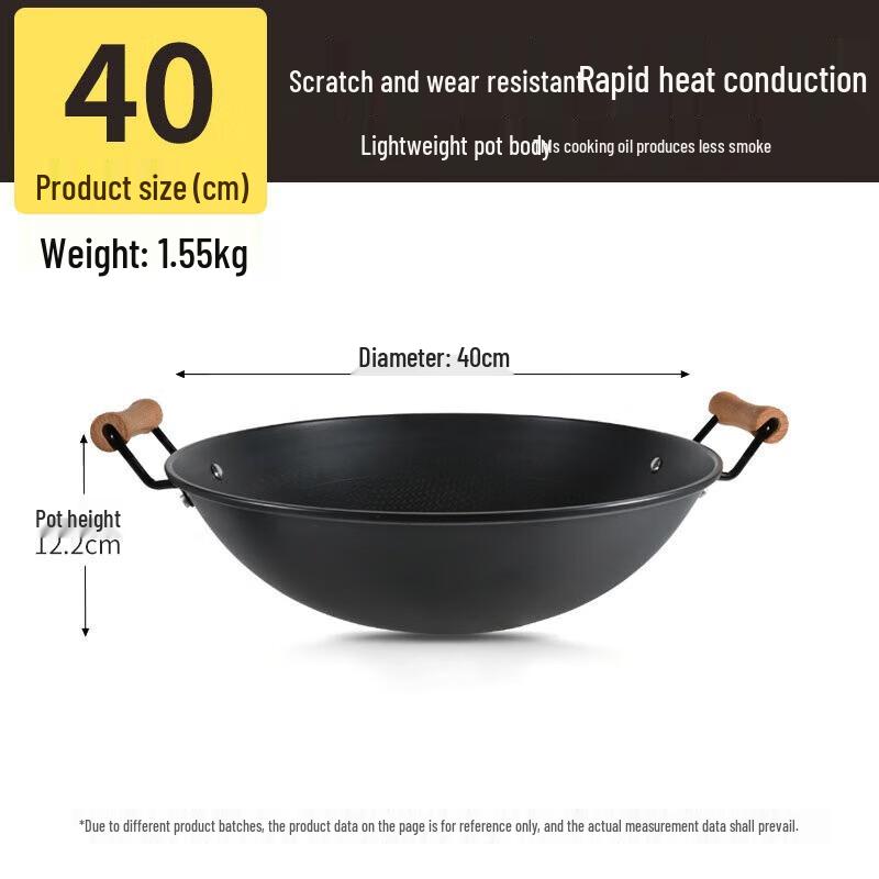 Chui Da Huang 40cm Round Bottom Double-Handle Iron Wok