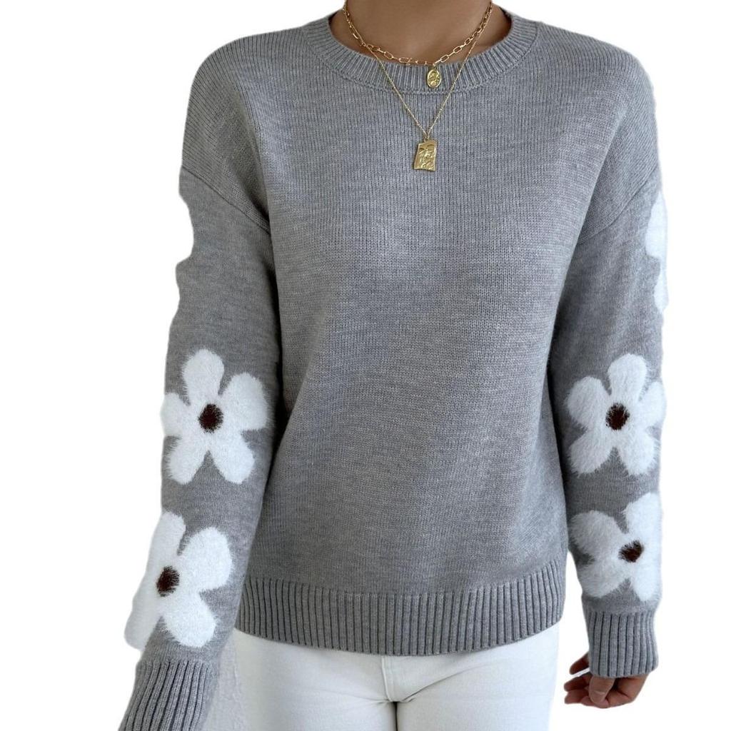 Elegant Autumn and Winter Temperament Flower Jacquard Knitted Pullover Clothes for Autumn Women