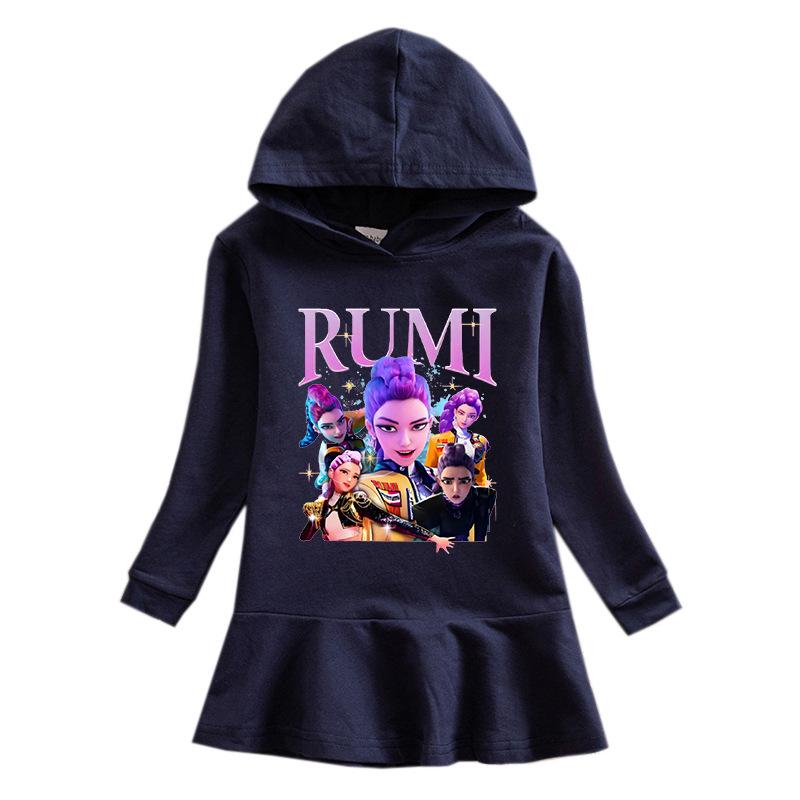Spring & Autumn K-pop Demon Hunter Girl Hooded Rainbow Princess Dress
