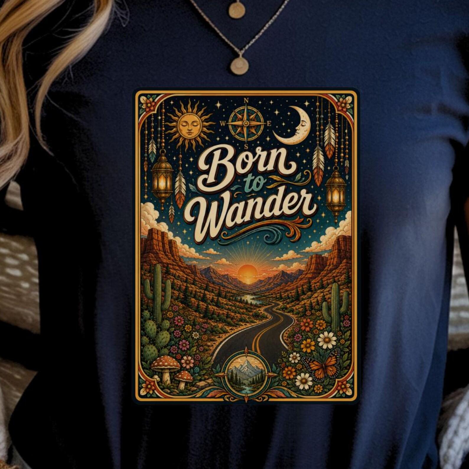 Born to Wander Shirt | Boho Adventure Tee | Hippie Road Trip Shirt L
