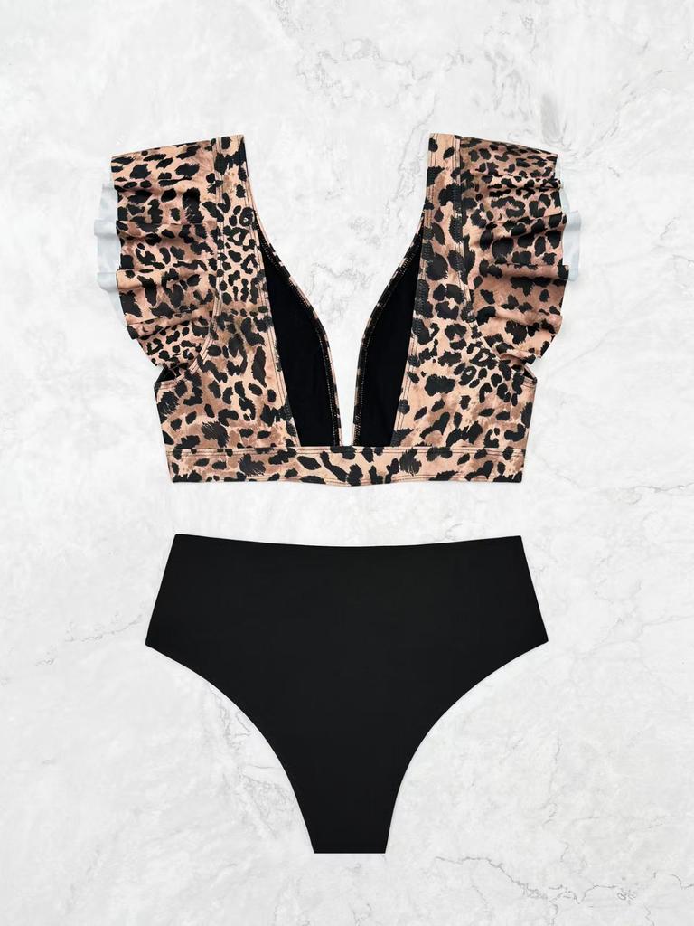 2025 Leopard Print Sexy High-waisted Split Cross Bikini for Women