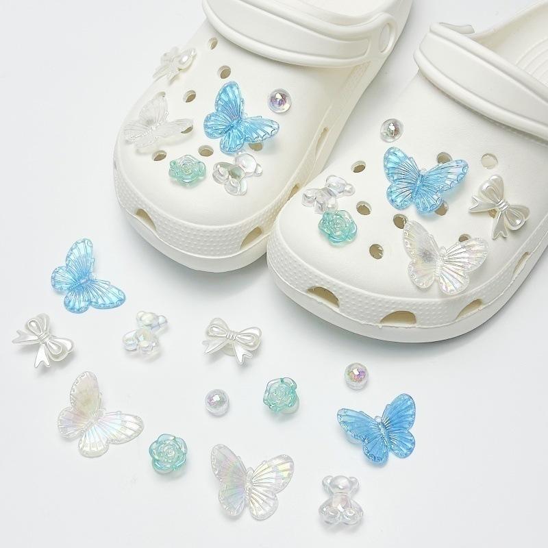 Removable DIY Shoe Charms for Clog Shoes Decorative Accessories Set Includes Butterfly Bow Flower and Pearl Design for Customization