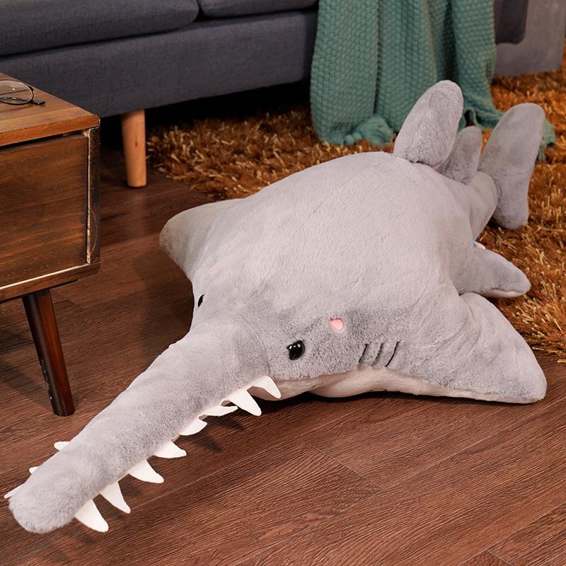 Large Simulated Sawtooth Shark Big Shark Doll Plush Toy Marine Life Blue Shark Whale Doll Rag Doll