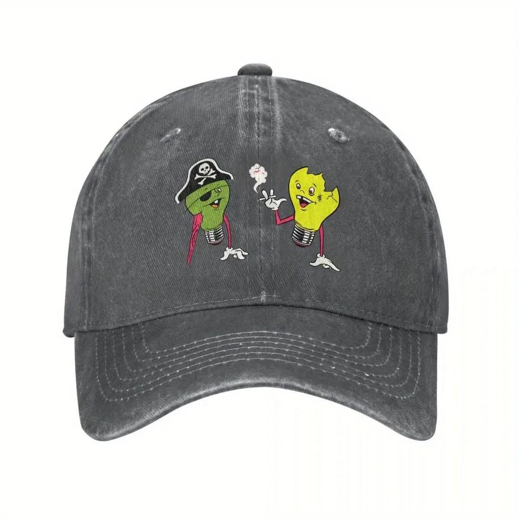 Vintage Qotsa Snake Baseball Cap - Unisex Distressed Washed Black Denim Sun Hat with Fun Cartoon Desig
