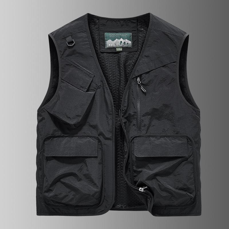 Casual Men's Multi Pocket Vest Sports Casual Vest Outdoor Fishing Top Men's Vest