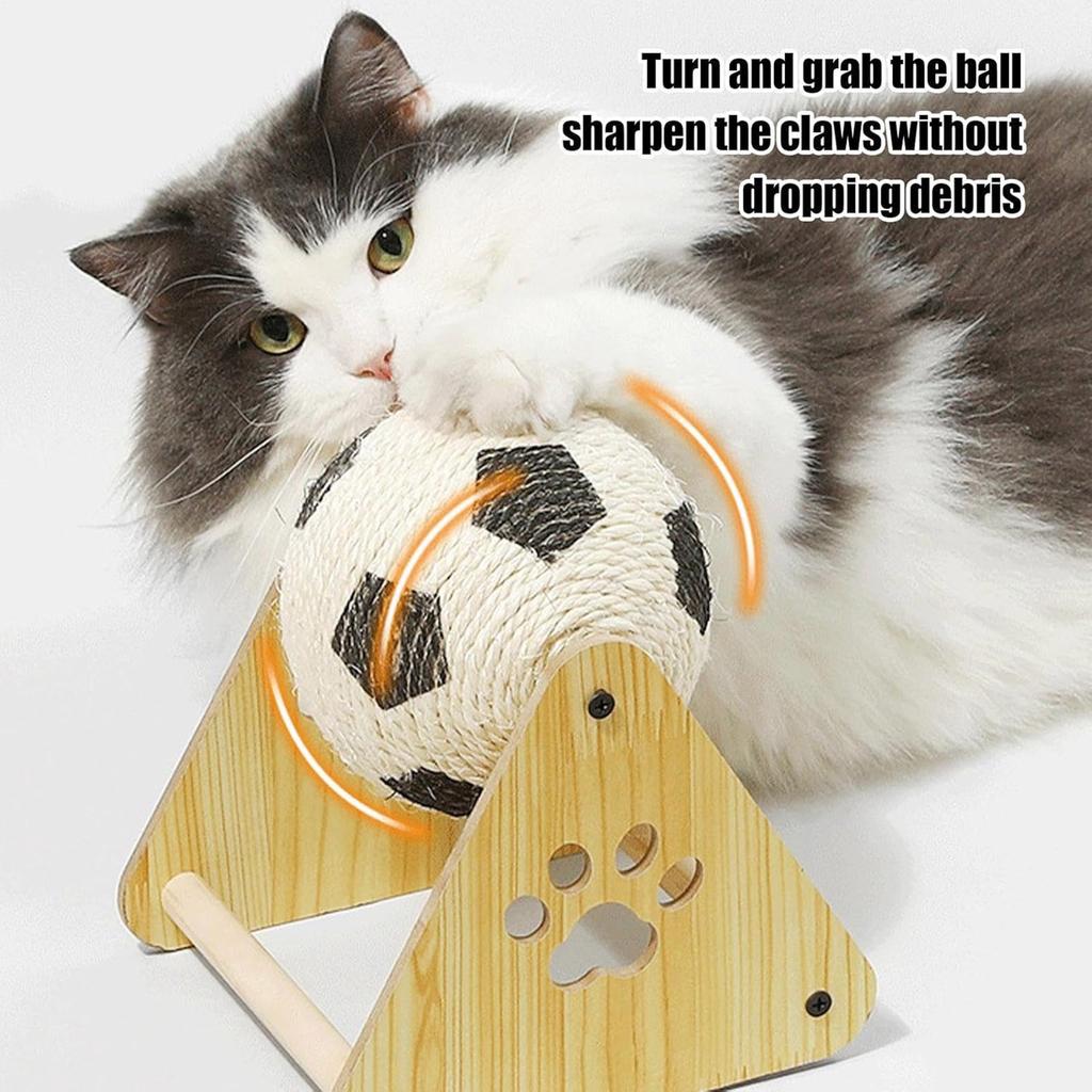 Scratching Ball – Interactive Toy With Wooden Base | Spherical Nail File Scratcher For Indoor Cats, Enrichment & Exercise For Small To Medium Breeds