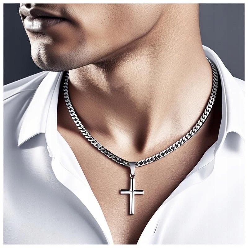 THICK Chain with Cross Silver Men' Chain PANCERKA FULL Cross