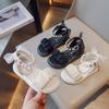 Girls Sandals Back Mesh Lace Bow Kids Princess Shoes Pleated Ins Trendy 2025 Summer New Girls Beach Shoes Soft Sole Non-slip