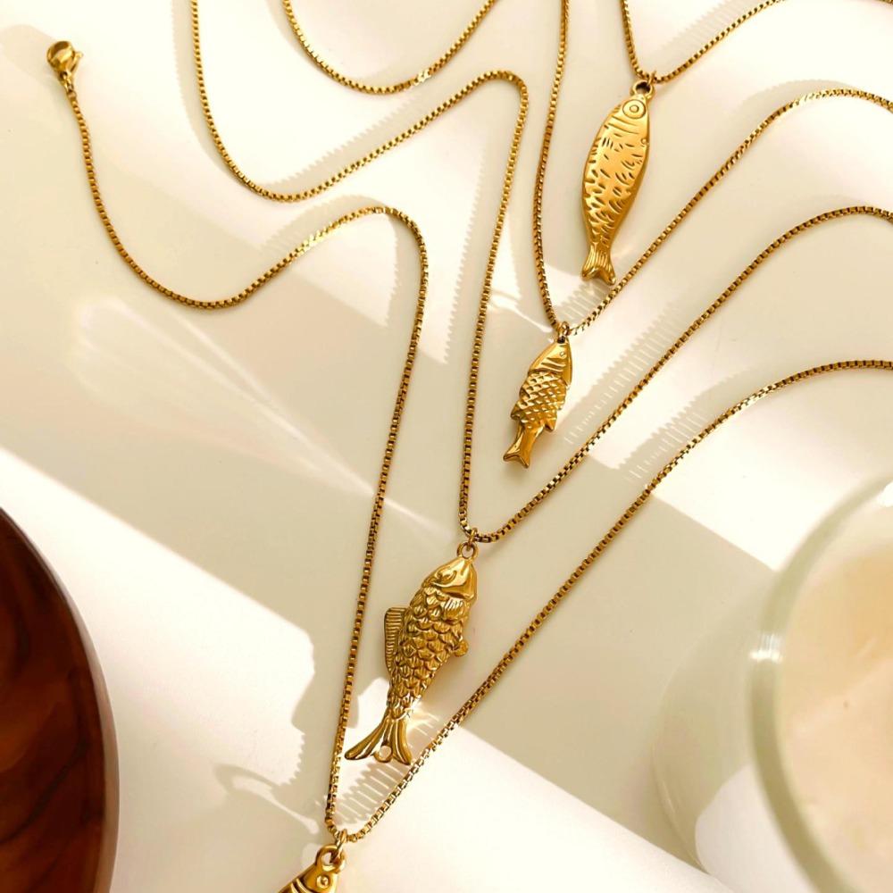 Stainless Steel Mini Fish Necklace Gold Ocean Style Beach Chain Choker  Summer