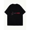 Oversized T Shirt Black Hand Pointing Heart Print Casual Everyday Wear