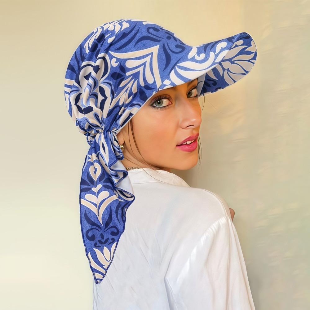 Baseballkappe mit floralem Print und Riemen, mit Schirm zum Umwickeln der Haare, Sommer-Kopftuchmütze, atmungsaktiv, vielseitig, Turbanmütze, für Alltagsoutfits