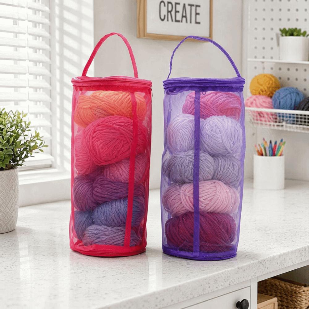 2pcs Zipper Closure Yarn Storage Bag Lightweight Knitting Organizer Tote  For Crocheting