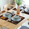 1PC Halloween Themed Linen Meal Mat with Pumpkin Black Cat and Bat Design Anti Slip and Table Mats Suitable Dining