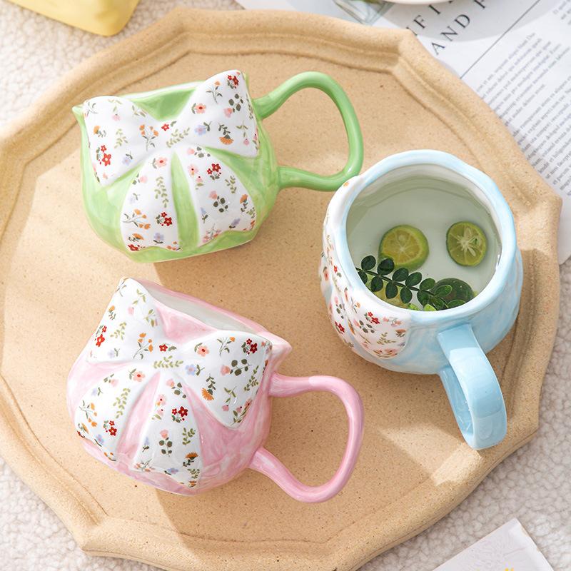 Original Style, Small Fresh And Exquisite Girl'S Heart, Small Floral Bow, High-Value Coffee Cup