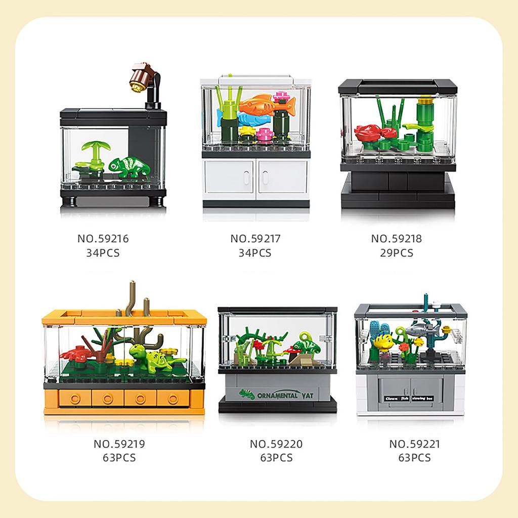 Micro Fish Tank Series Building Blocks Toy fish Seaweed Desktop Model Creative Home Decoration Creative Gift For Children