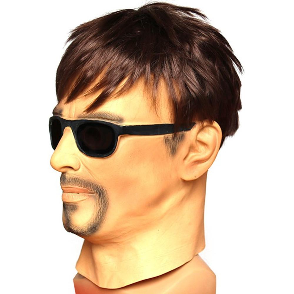 Cartoon Inspired Latex Mask For Men With Sunglasses And Hairy Beard Design