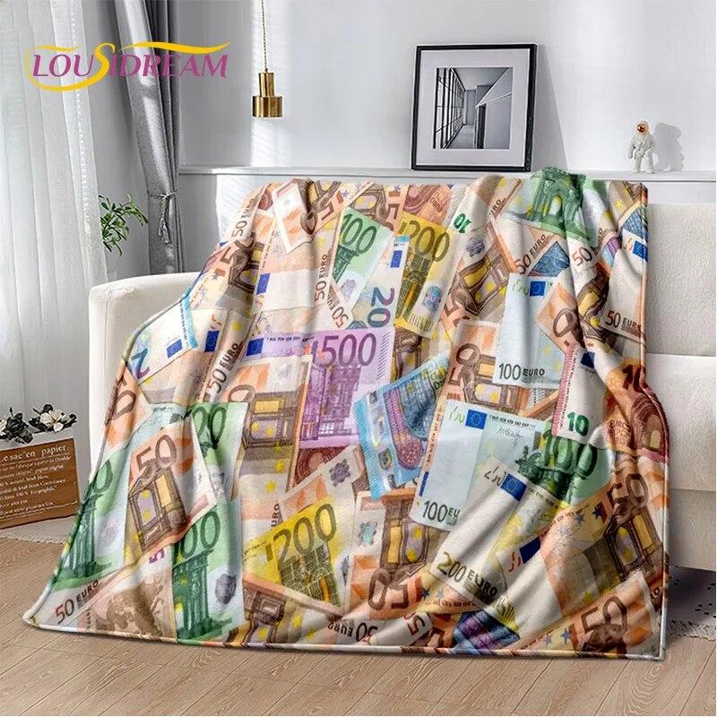 3D-Dollar-Euro-Pfund-Geld-Reich-Cartoon-weiche Plüschdecke, Flanelldecke, Überwurfdecke für Wohnzimmer, Schlafzimmer, Bett, Sofa, Geschenk