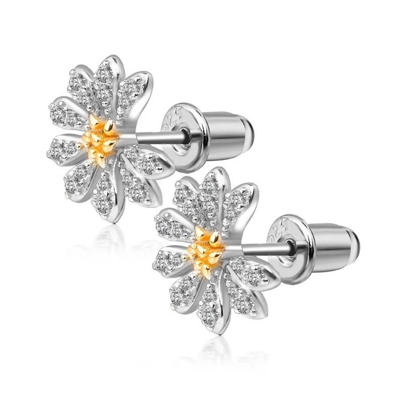 Women Full Diamond Daisy Flower Fashion Stud Earrings Jewelry