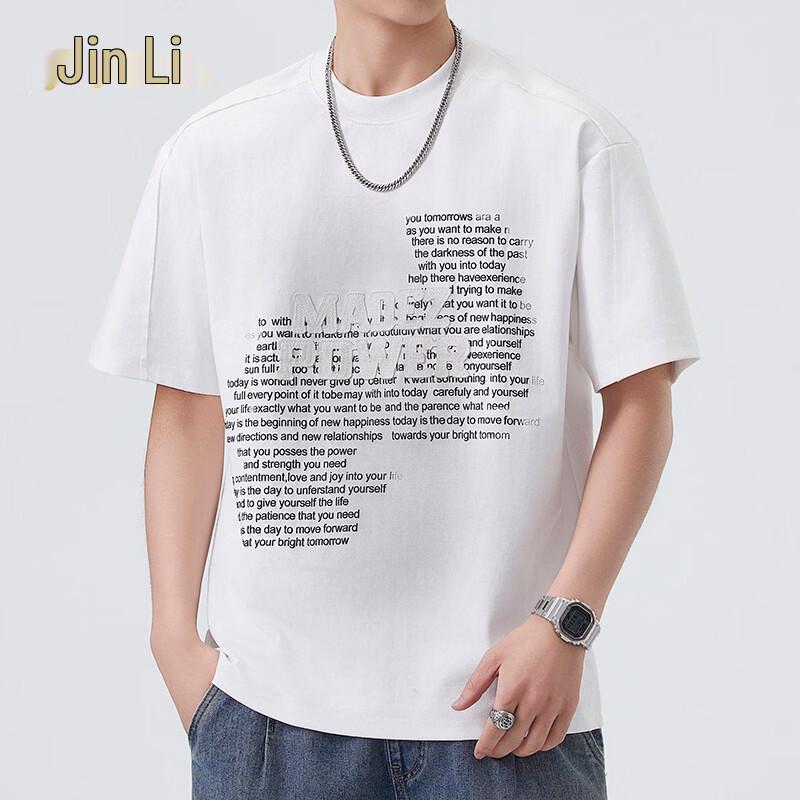 Jinjuan Men s American Style Heavyweight Printed Patchwork Short Sleeve T-Shirt XL