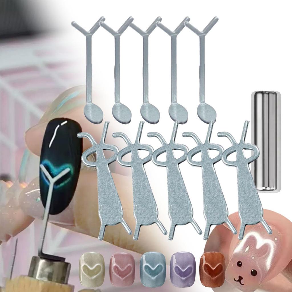 Heart Magnet For Cat Eye Gel Polish, 5 Pack Cat Eye Magnetic Tool SetMagnet Sticks With Y Shaped Guide For Nails, DIY Manicure Kit