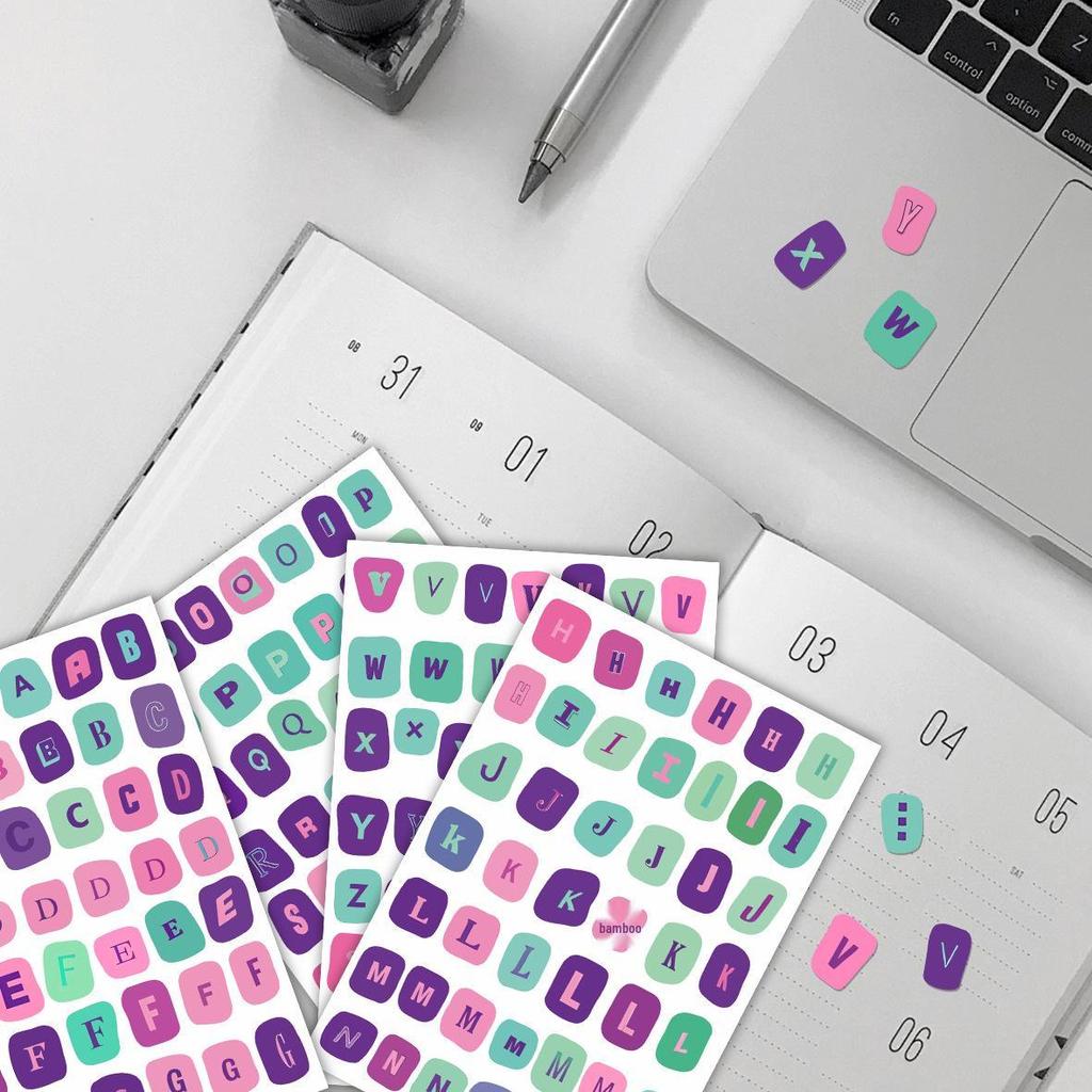 181 English Letters, Numbers & Symbols Label Stickers (4 Sheets) for Student Diaries & Collages