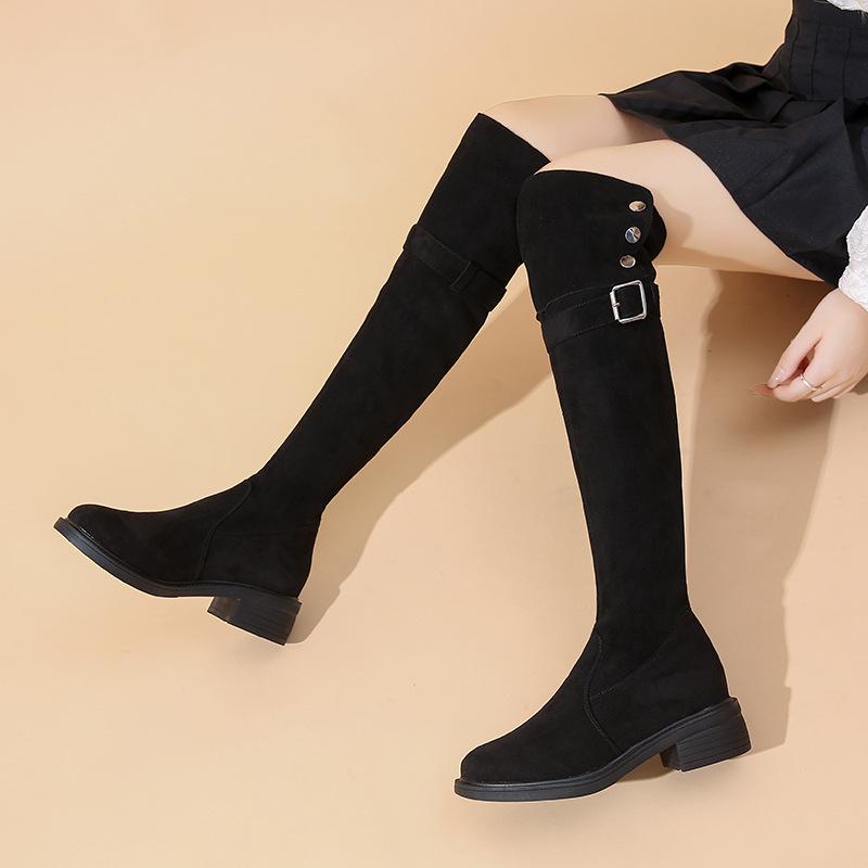 Retro Knee Boots Women's Small 2025 Autumn and Winter New Thick-soled Thin Elastic Boots Women's Suede High Boots