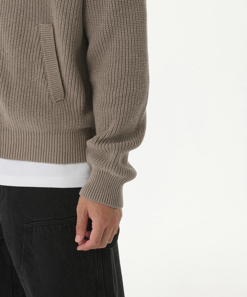 MUSINSA STANDARD Ribbed Knit Hooded Zip-Up [Heather Beige]