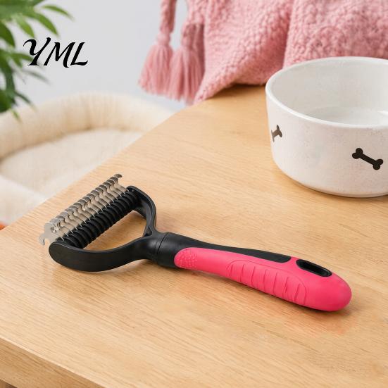 Dematting Comb for Dogs And Cats Double-Sided Pet Grooming Brush, Stainless Steel Cat Undercoat Rake, with Hair Remover Mats Non-Slip Handle