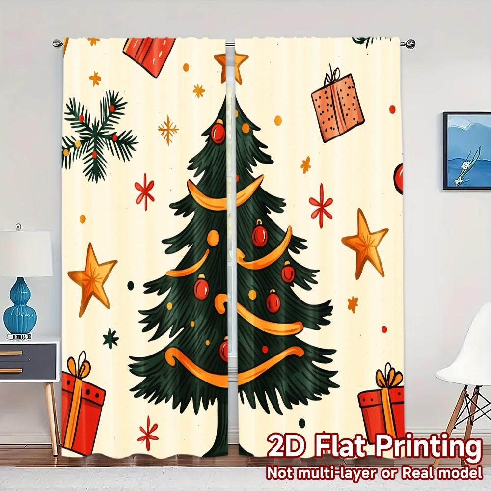 

Набор из 2 штор Елка Шары Праздничный Шик Ткань для штор Полиэстер Все Сезоны Декоративные W100*H70(CM)-Rod Pocket&1PCS