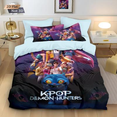 KPop D-Demon Hunters Bedding Set Single Halloween Costume Bedding Set - 2-3 Piece Comforter Quilt Duvet Cover Pillow Case Sets
