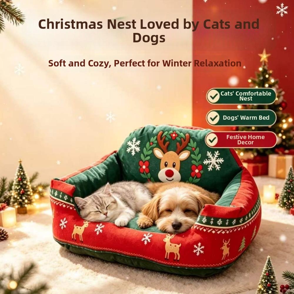 Morbido Peluche Divano Letto per Animali Domestici di Natale Lavabile Letto per Dormire Animali Domestici Atmosfera Natalizia Nido per Cani Tappetino Balcone