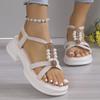 2024 New Arrival Women's Sandals Summer Bohemian Style Open Toe Slip on Thick Heel Platform Beaded Sandals Outdoor Beach Shoes
