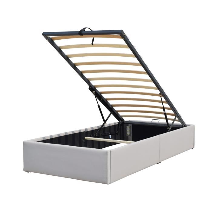 Solide Lit Coffre Gris pour matelas 90x200 cm - 12 Lattes - manon pieds - revetement PVC Simili facile dentretien