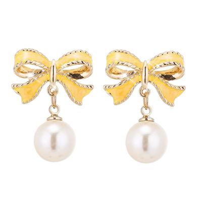 Yousheng Schleifenohrringe für Damen Faux-Perlen Tropfen Hängeohrringe Schleifenknoten Valentinstag Schmuck Accessoire Geschenke für Mädchen