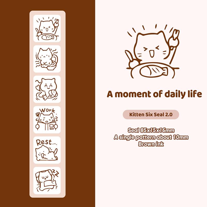 

6Style Cat Stamp Daily Life Work Good Mood Series Cartoon Mini Pattern Stamps For Journaling Planner Diy Scrapbooking Decor