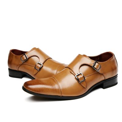 Retro Business Formal Men's Leather Shoes Genuine Leather Shoes Monk Buckle Shoes